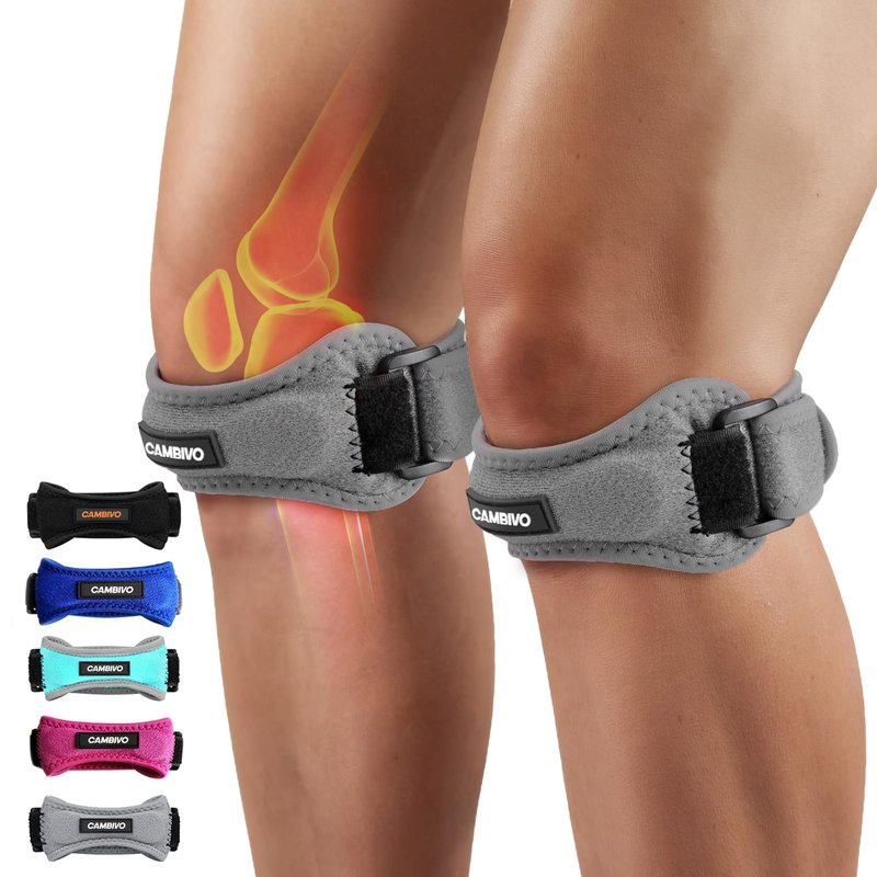 CAMBIVO 2 Pack Knee Braces for Women and Men, Patella Knee Support Strap, Basketball, Running, Hiking, Volleyball, Tennis, Squats (Gray)