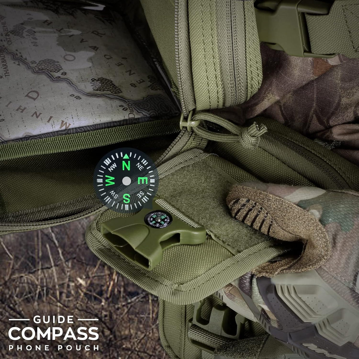 WYNEX Tactical Compass Phone Pouch - Large Molle Smartphone Holster with Double Capacity & Carabiner
