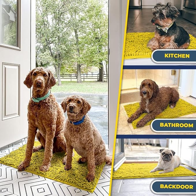Muddy Mat® | Super Water Absorbent Door Mat Indoor, Microfiber Quick Dry Chenille Entryway Rug,Slip Resistant Front Door Mat,Indoor Mats for Entryway,Machine Washable Pet Rug, Lemon Yellow 36" x 120"