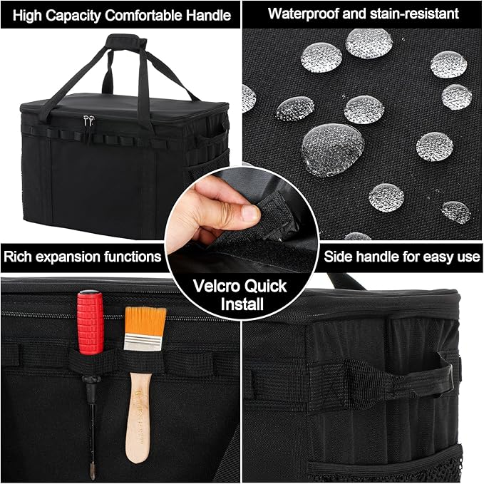 Tactical Camping Storage Bag, Utility Camping Tote Kitchen Organizer Storage Box, Trunk Organizer with Shoulder Strap,Outdoor Garden Tool Bag for Camping, Travel, Picnic (03-black)