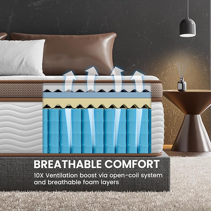BedStory King Size Mattress 14 Inch - Medium Firm Hybrid Mattress with Optimal Spine Alignment and Motion Isolation - 800+ 2.0mm Pocket Springs, Fiberglass-Free, CertiPUR-US Certified
