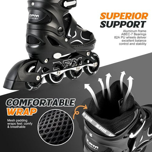 2PM SPORTS Inline Skates - Adjustable Light-Up Roller Skates for Kids Ages 5-12 | Perfect for Beginners