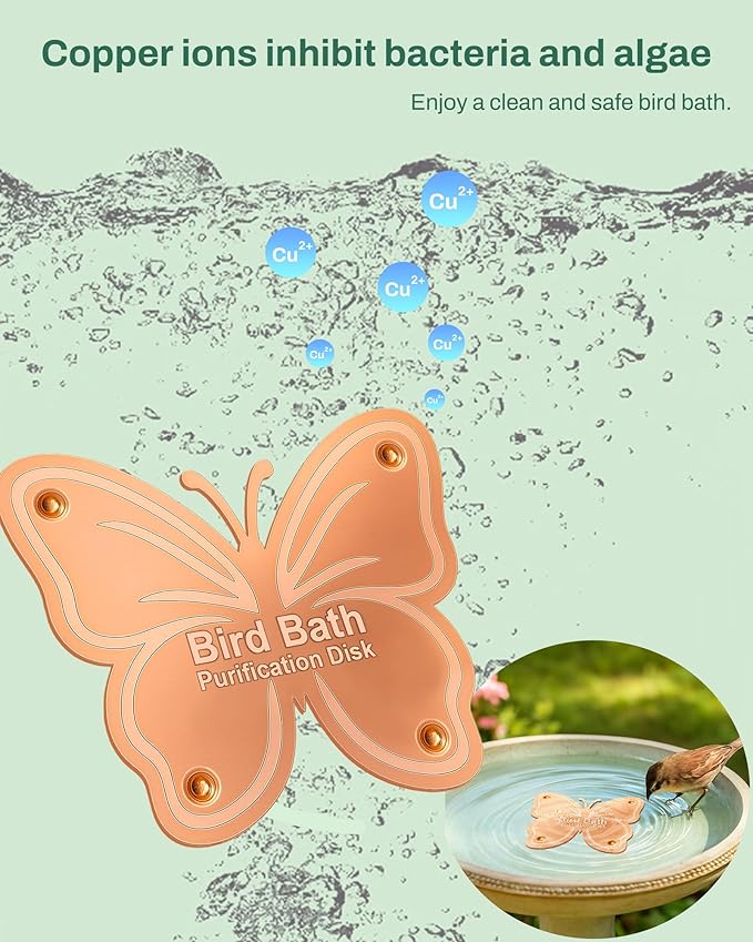 Bird Bath Purification Disk Pure Copper Outside Winter Solar Power Birdbath Hummingbird Water Pedestal Fountain Cleaner Outdoor Feeder Cage Dispenser Heater Ground House Garden Lover Gift