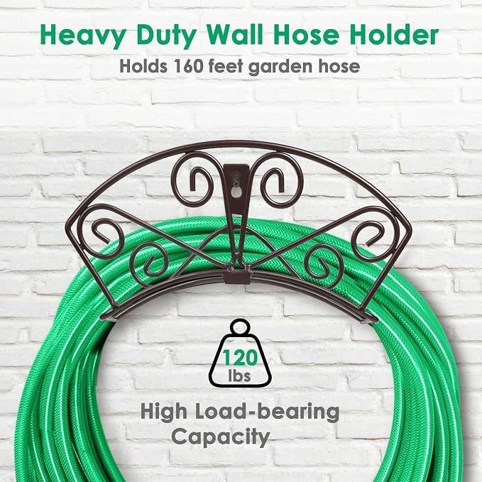 TomCare Garden Hose Holder Extra Large Water Hose Holders Holds 160 FT Hoses Heavy Duty Metal Hose Hanger Wall Mount Decorative Garden Hoses Storage Organizer Reels for Outside Yard, Bronze