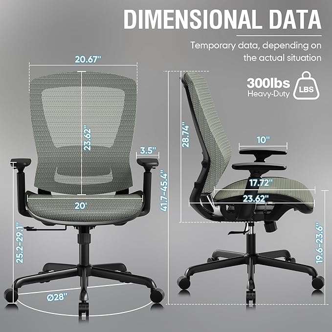 ELABEST Mesh Office Chair,Ergonomic Computer Desk Chair,Sturdy Task Chair- Adjustable Lumbar Support & Armrests,Tilt Function,Comfort Wide Seat,Swivel Home Office Chair