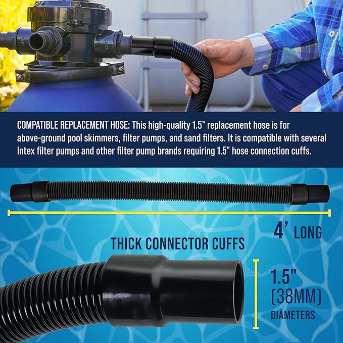 U.S. Pool Supply 4 Foot Heavy-Duty Above Ground Pool Hose, 1.5" - Black Replacement Filter Connecting Hose, Flexible Spiral Wound EVA - Compatible with Intex for Pool Filter Pumps - Skimmer Pump