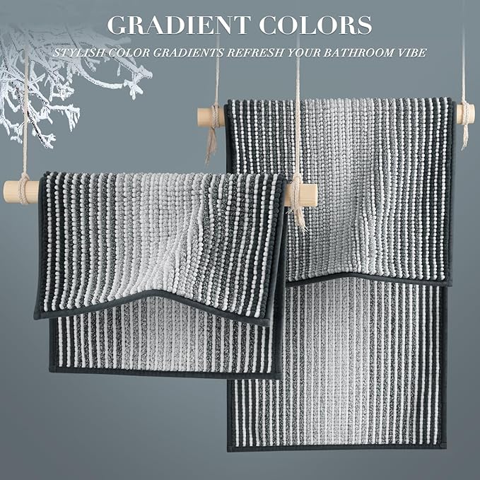 BSICPRO Bathroom Rugs and Mats Sets, 2 Piece Thick Absorbent Chenille Non Slip, Soft Shaggy Bath Room Floor Mats for Bathroom, Machine Washable (Blue Grey, 20" x 32" Plus 16" x 24")