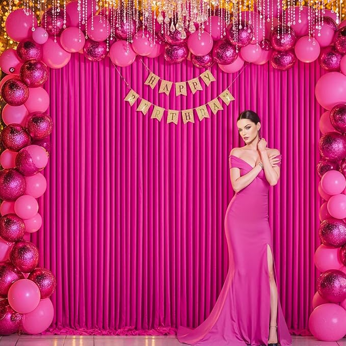 4 Panels Fuchsia Backdrop Curtain for Parties Birthday Party Wrinkle Free Hot Pink Photo Curtains Backdrop Drapes Fabric Decoration for Wedding 20ft(W) x 10ft(H)
