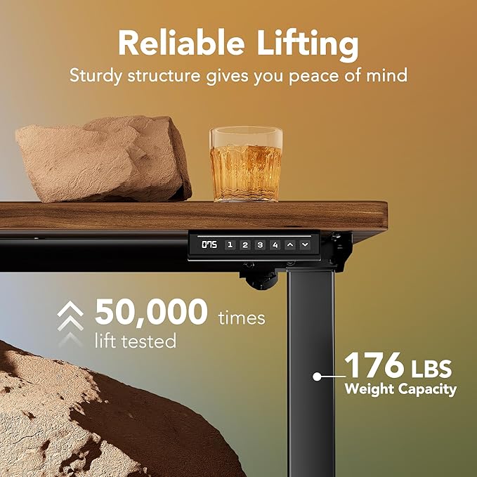 HUANUO 55 x 28 inch Electric Standing Desk Adjustable Height, 4 Memory Height Settings, Sit Stand Up Desk for Home Office & Computer Workstation, Black Walnut
