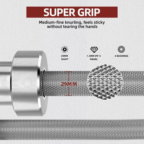 LOEFT Professional Powerlifting Barbell, 7ft 20KG 29MM Olympic Powerlifting Barbell with Aggressive Knurling, 2000 lbs Capacity 205K PSI Weight Bar Fit 2" Plates for Bench, Squat, and Deadlift (02Stainless steel)