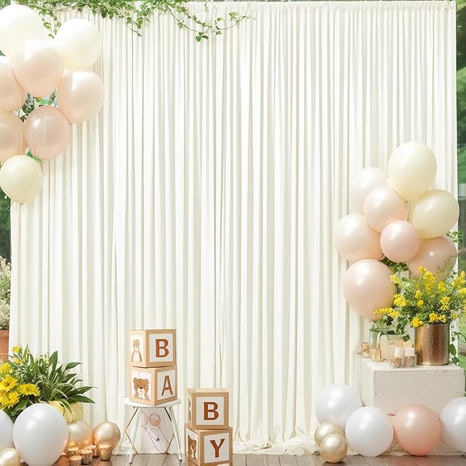 4 Panels Ivory Backdrop Curtain for Wedding Parties Wrinkle Free Ivory Photo Curtains Backdrop Drapes Fabric Decoration for Baby Shower Photoshoot 20ft(W) x 10ft(H)