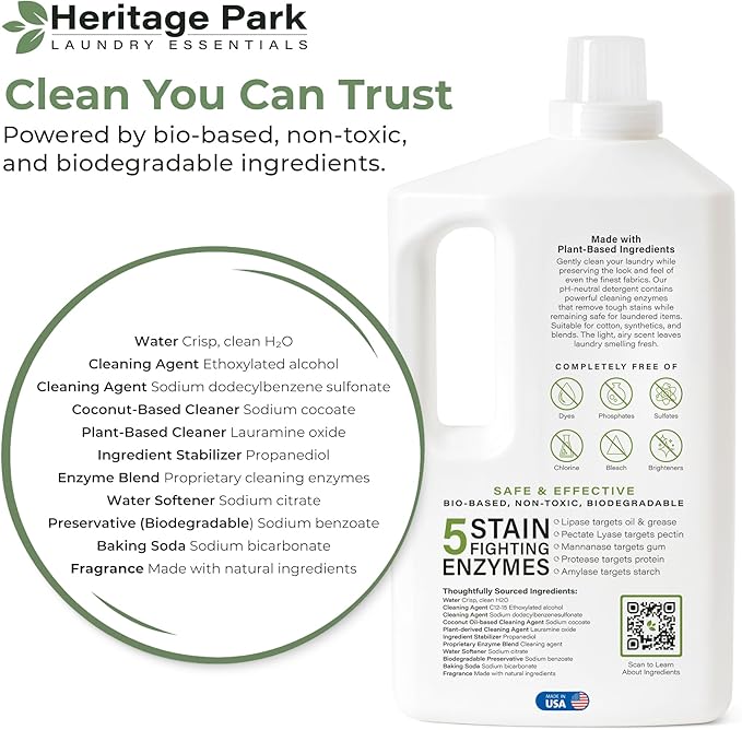 Heritage Park Luxury Laundry Detergent | Dermatologist Tested Plant based Natural & Enzyme Laundry Detergent | Sensitive Skin Friendly - Shore Breeze (64 fl oz)