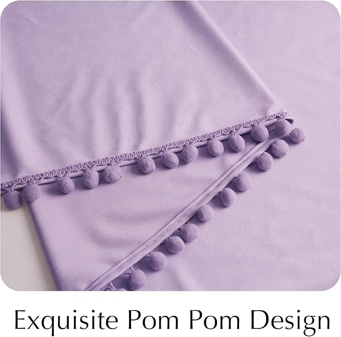NICETOWN Lilac Purple Pom Pom Velvet Curtains 84 Inch Length