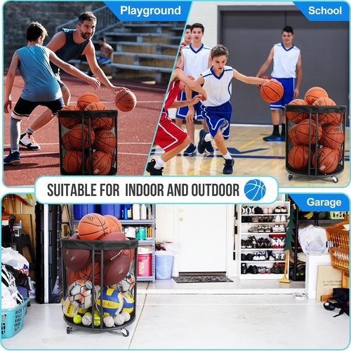 Ball Storage Bin - Rolling Basketball Rack for Indoor & Outdoor Use | Versatile Holder for Soccer & More