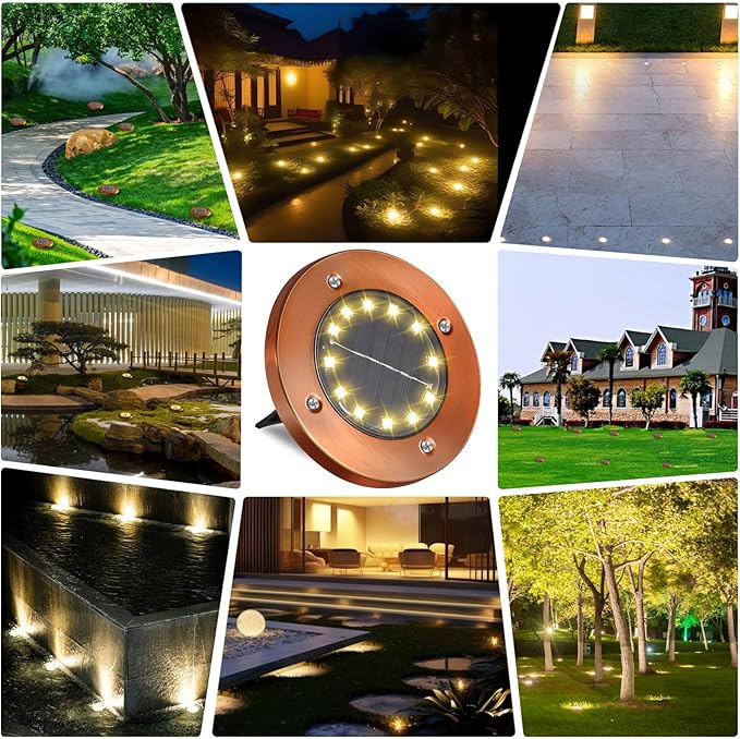 JKIMK Solar Ground Lights Outdoor Waterproof Flat Garden Solar Disk Lights Floor 12 LED 8 Pack for Garden Patio Pathway Landscape Driveway Yard Path Decor