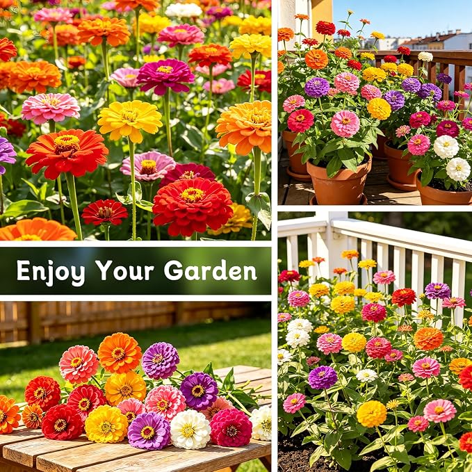 LUOJIBIE Zinnia Seeds for 2026, 15,000+ California Giant Zinnia Seeds Bulk, Double Dahlia Zinnia Mixed Color Seeds, Flower Seeds for Planting Outdoor Garden, Non-GMO Heirloom, Easy to Grow