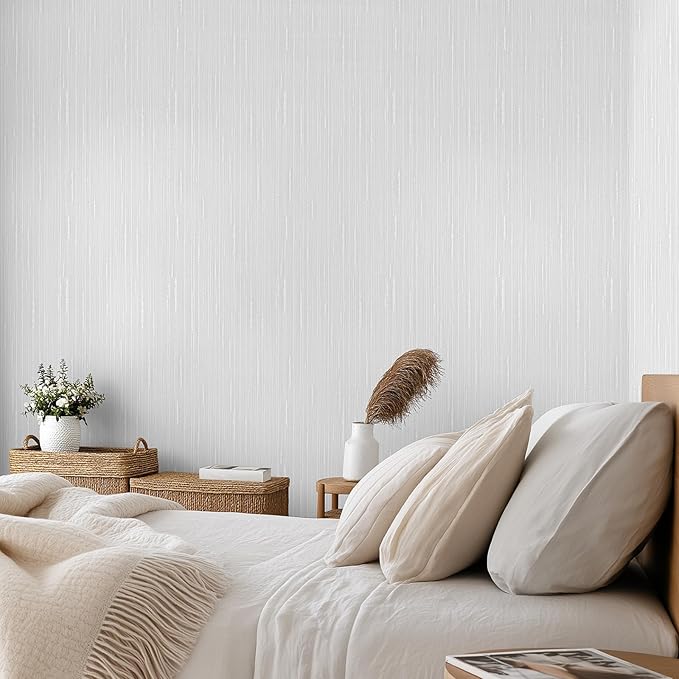 White Grasscloth Peel and Stick Wallpaper Modern Grasscloth Wallpaper 15.7" x