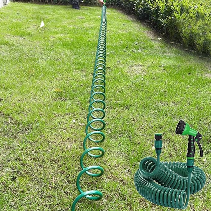 Retractable Garden Hose 66 FT, EVA Flexible Curly Water Pipes with 7-Pattern Spray Nozzle for Boat, Greenhouse, Yard, Patio, Green