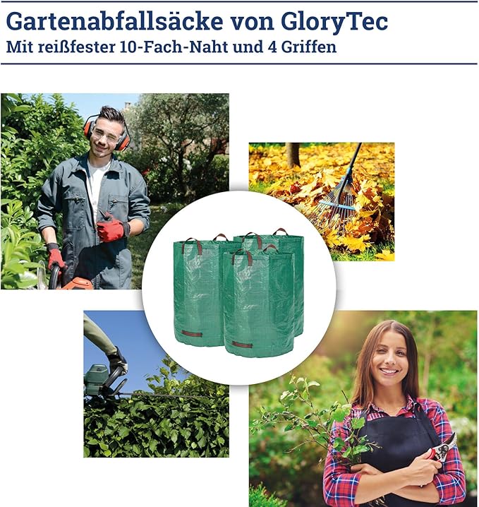 Glorytec 3-Pack 80 Gallons Garden Bag - Extra Large Reusable Leaf Bags - Garden Waste Bags - Collapsible Gardening Containers for Lawn and Yard Waste - 4 Handles