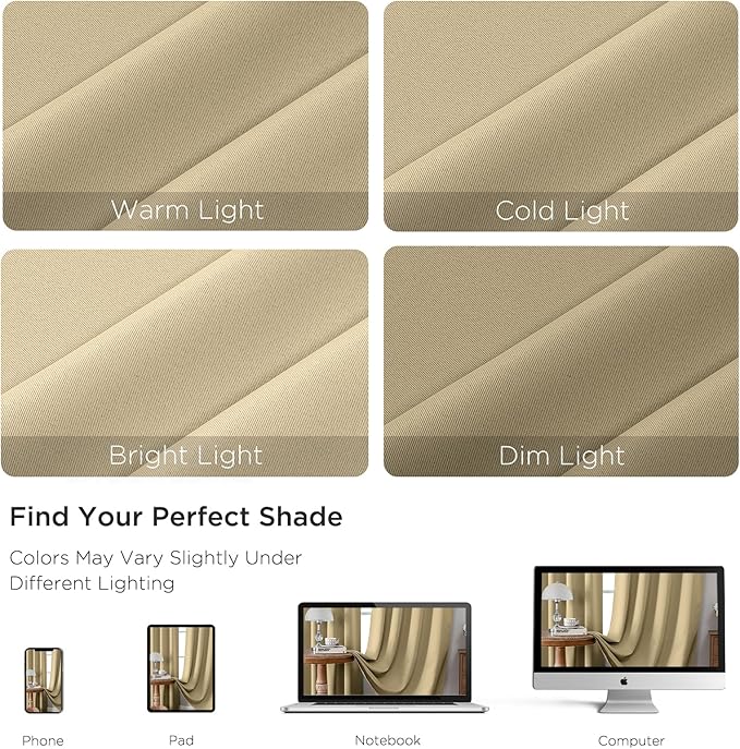 CUCRAF Beige Blackout Curtains Customize, Rod Pocket Room Darkening Curtain