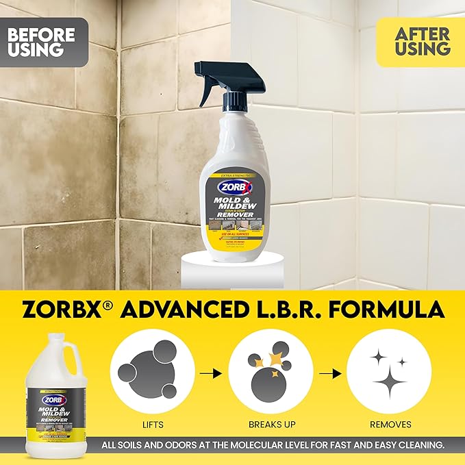 ZORBX Extra Strength Remover & Cleaner Spray 24 FL Oz ?€? Scrub Free Formula - Bleach Free Stain & Smell Eliminator for Shower, Bathroom, Ceiling, Carpet, Cars, Walls & Wood