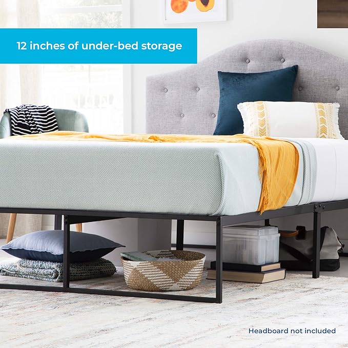 Linenspa Folding Metal Platform Bed Frame - Easy Assembly - Sturdy Steel - No Box Spring Needed - Underbed Storage - Mattress Foundation - 14" High - Traditional Design - California King Size