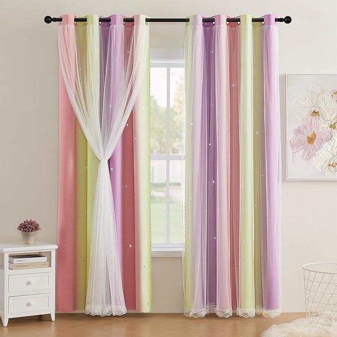 XiDi Yellow Curtains for Bedroom Decor Blackout Pink Curtains for Girl Kids
