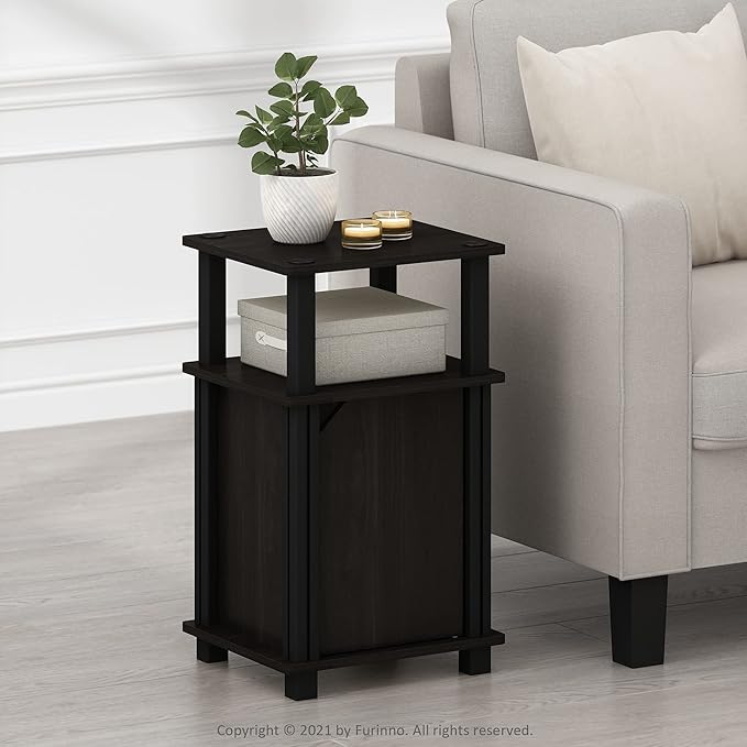 Furinno Brahms 3-Tier End Side Sofa Table/Nighstand with Door, 1-Pack, Espresso/Black