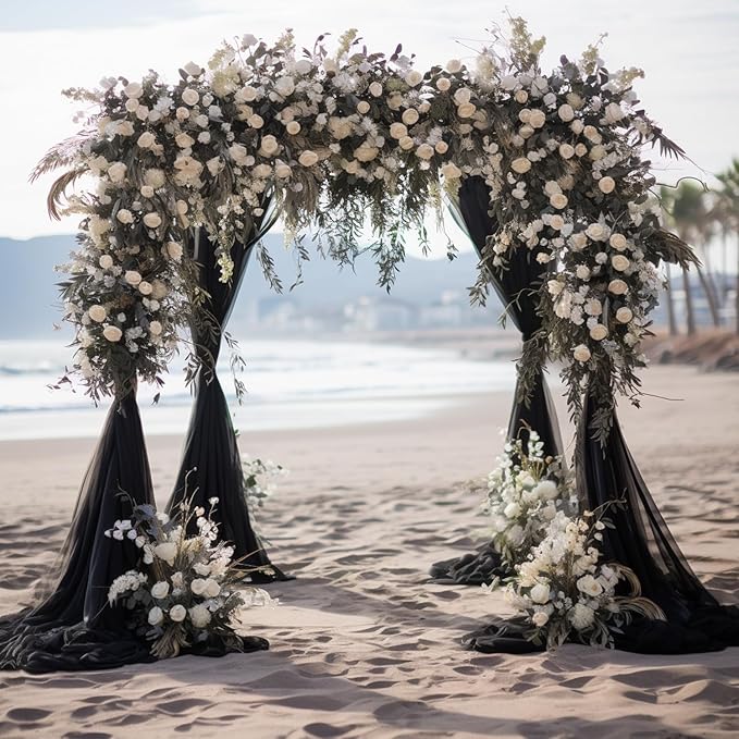 Wokceer Wedding Arch Draping Fabric 28.7" x 20FT Black Sheer Backdrop for Ceremony, Birthday Party, Bridal Shower Decoration