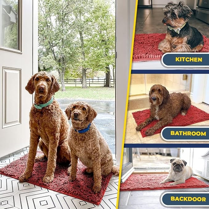 Muddy Mat® | Super Water Absorbent Door Mat Indoor, Microfiber Quick Dry Chenille Entryway Rug, Slip Resistant Front Door Mat, Indoor Mats for Entryway, Machine Washable Pet Rug, Red 24" x 72"