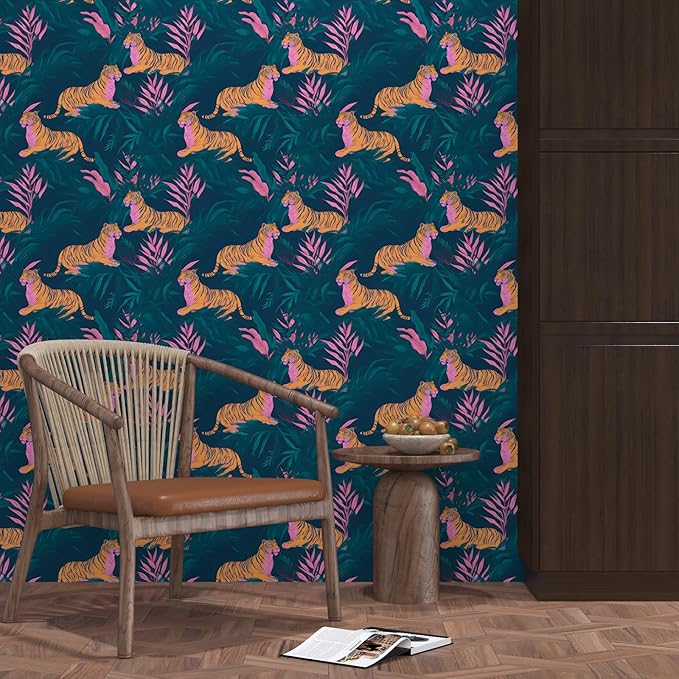 BOKEBEVE Tiger Wallpaper Peel and Stick Tropical Contact Paper Jungle Animal