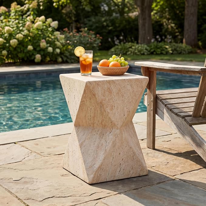 Christopher Knight Home Buncha 17.75" H Lightweight Concrete Outdoor Side Table, Patio End Table and Hourglass Design, MGO Outdoor Coffee Table, No Assembly Garden Plant Stand Indoor, Beige + Yellow