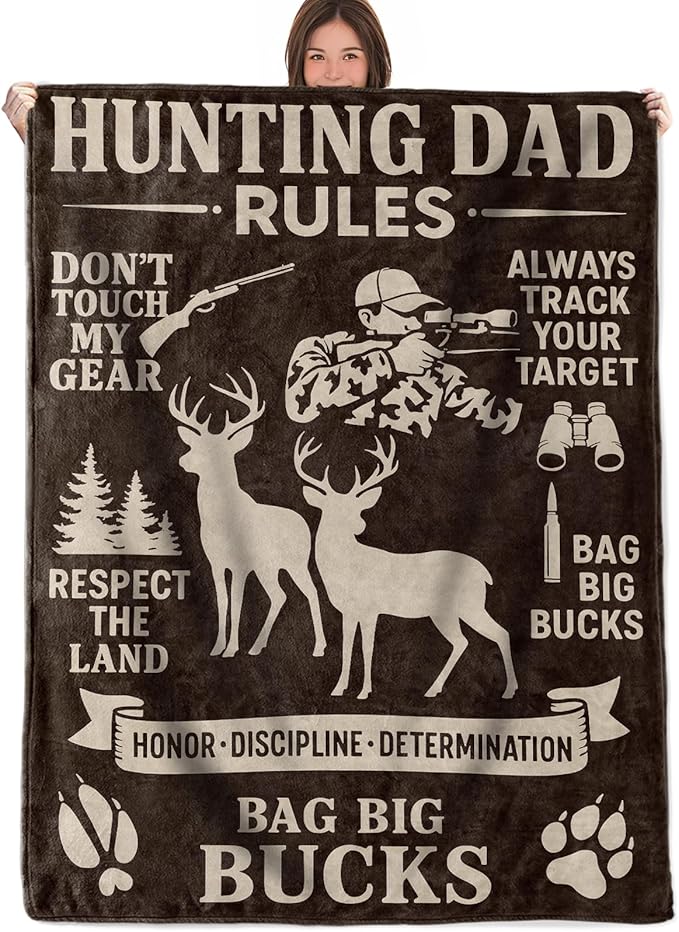 Hunting Dad Throw Blanket Gifts for Boys Girls Kids Adults, Deer Hunters Flannel Blankets for Travel Sofa Living Room Decor 50"X60"