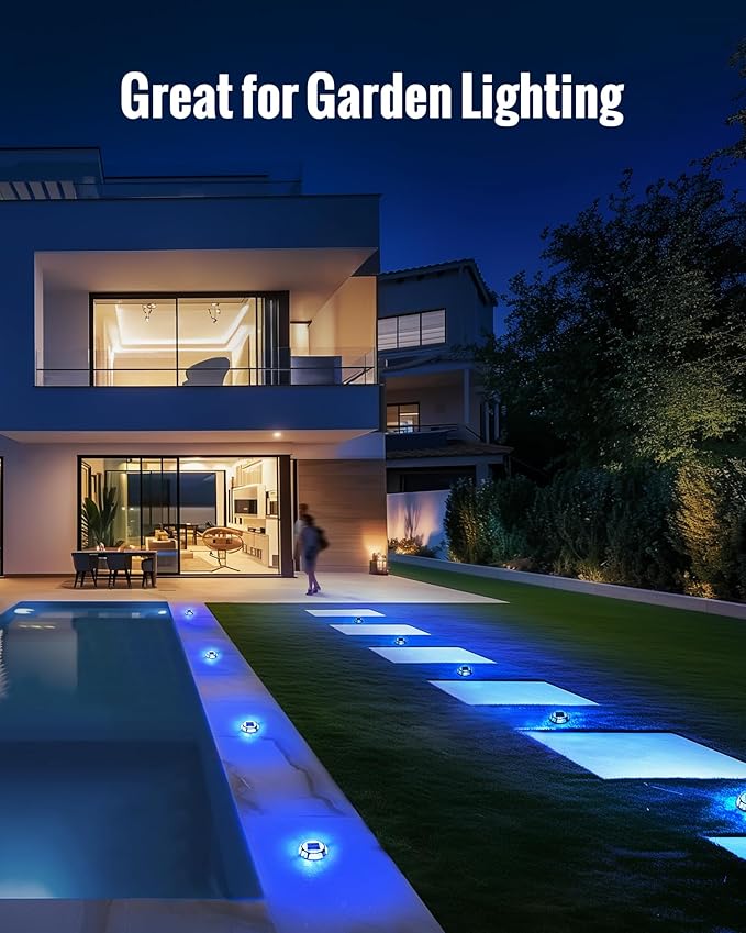 Solar Driveway Lights Dock Lights Waterproof 12 Pack, 2 Colors in 1 Outdoor LED Solar Deck Lights, Solar Powered Walk Way Light Road Marker for Warning Stair Pathway Patio(Blue & White)