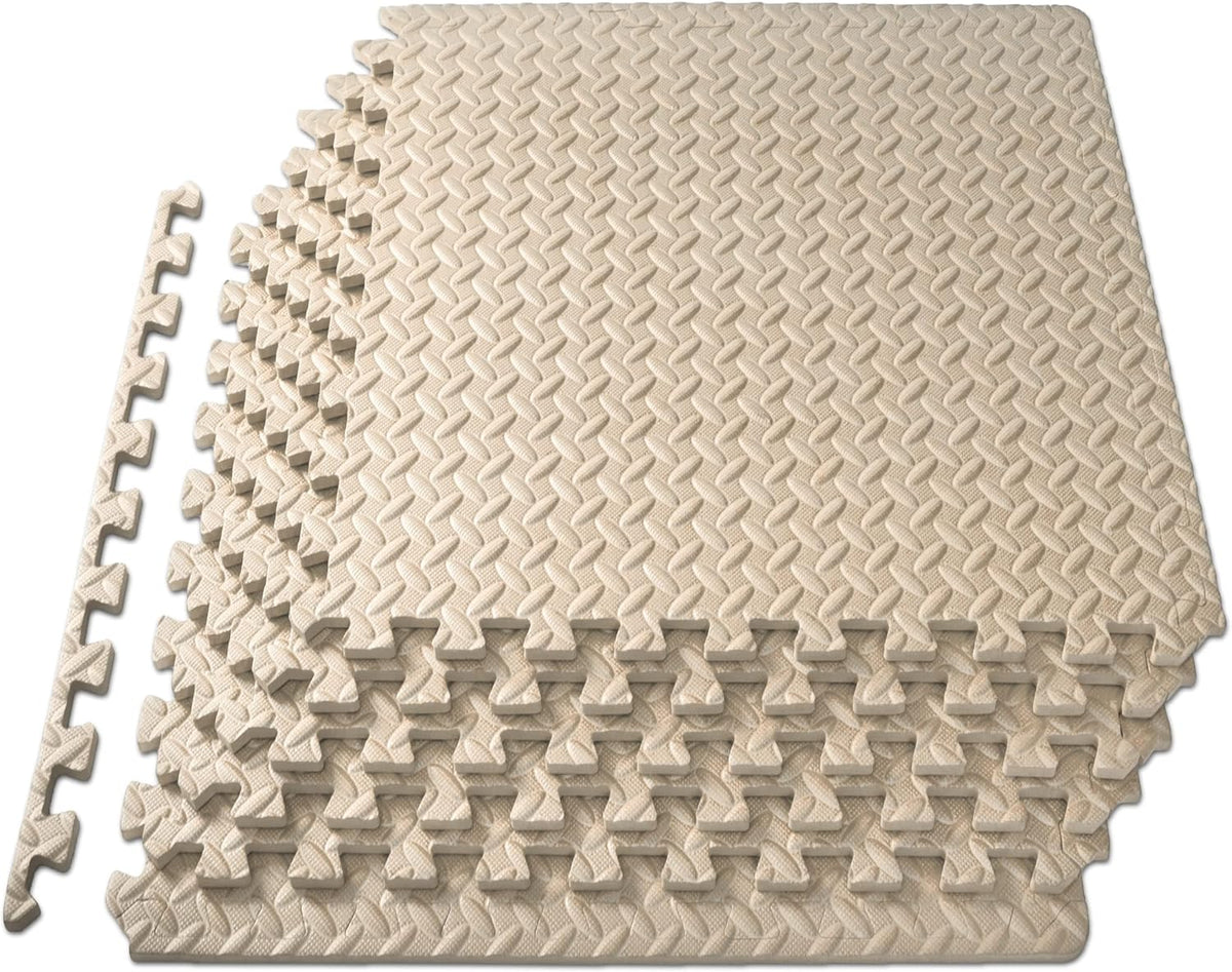 ProsourceFit Puzzle Exercise Mat - ½ Inch EVA Interlocking Foam Tiles for Home Gym | Cream, 24" x 24" (6 Tiles)