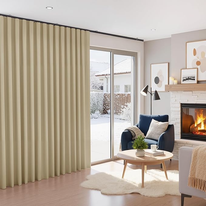 RYB HOME 100% Blackout Sliding Door Curtain, Extra Wide Room Divider Curtain