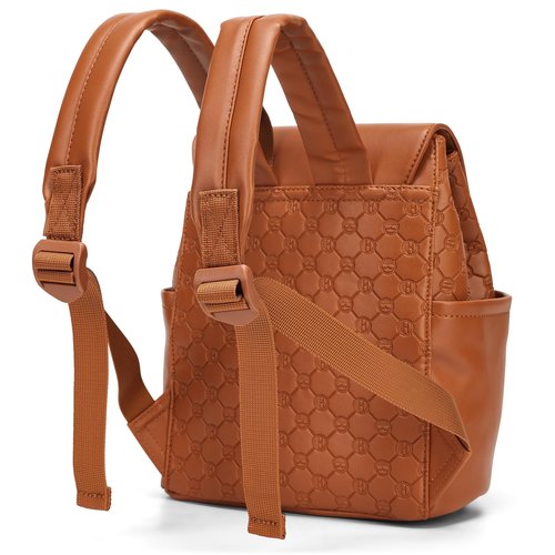 ELLE Compass 10L Vegan Leather Monogram Mini Backpack | Brown