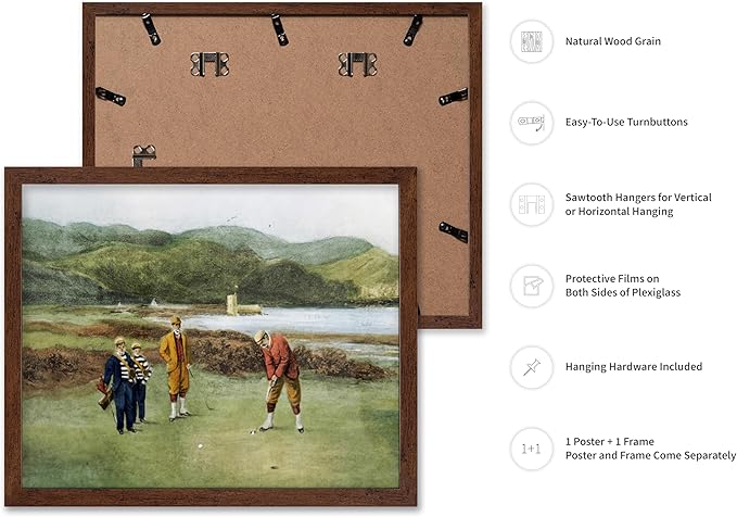 Poster Master The Putting Green Painting Poster - Golf Course Print - Golf Art - River Art - Sports Art - Landscape Art - Father's Day Art - Great Office or Living Room Decor, 8x10 Brown Framed