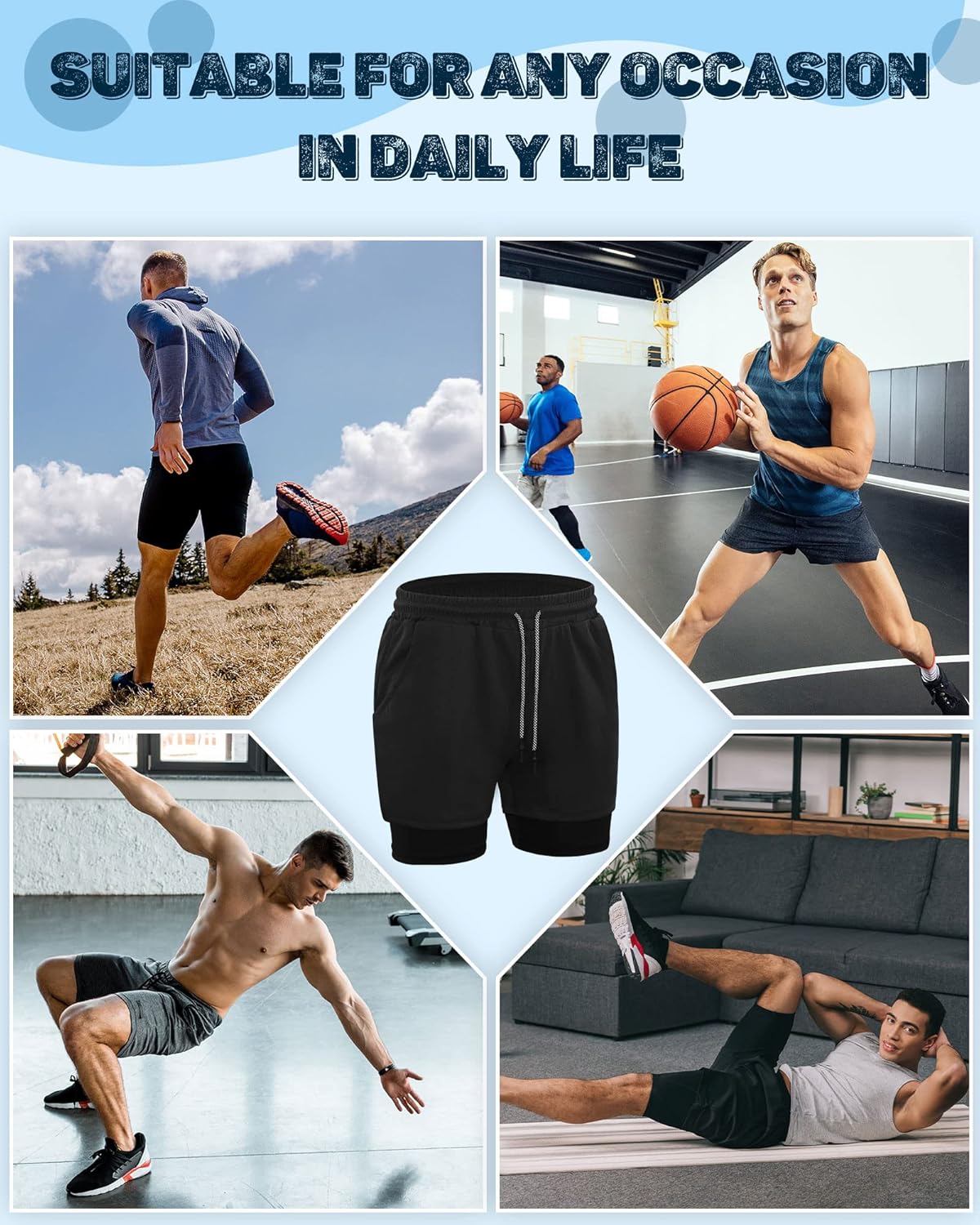 Sureio Men's 2-in-1 Quick Dry Workout Running Shorts - 5 Inch Athletic Gym Shorts with Pockets