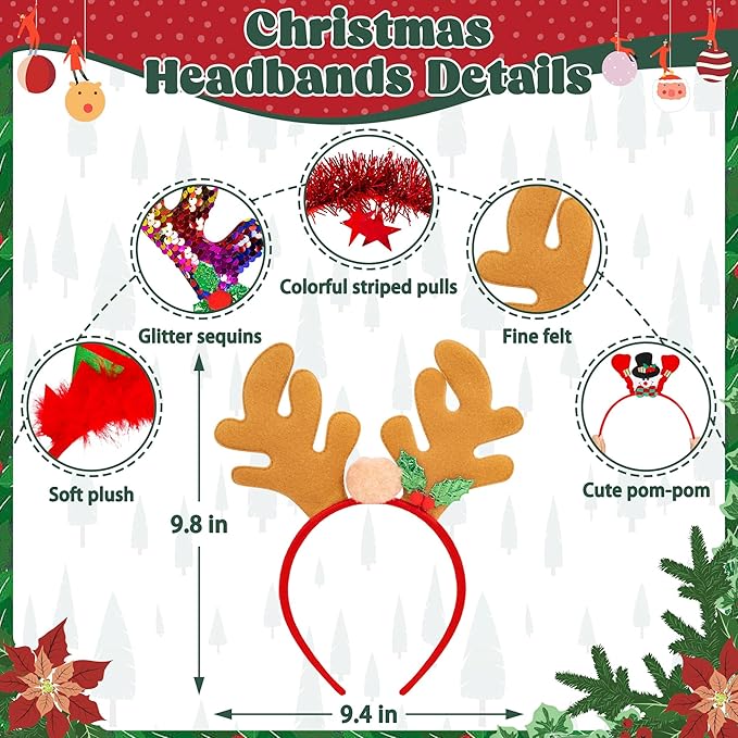 Christmas Party Favors, Cute Christmas Glasses Headbands Set, Christmas Headwear, Christmas Glasses Frame