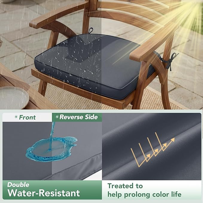Outdoor Chair Cushions Set of 2: Waterproof & Fade Resistant Patio Furniture Cushions - 17 x 16 x 2 Inch Non Slip Round Corner Seat Cushion Pads with Removable Cover for Garden Yard Lawn, Dark Grey