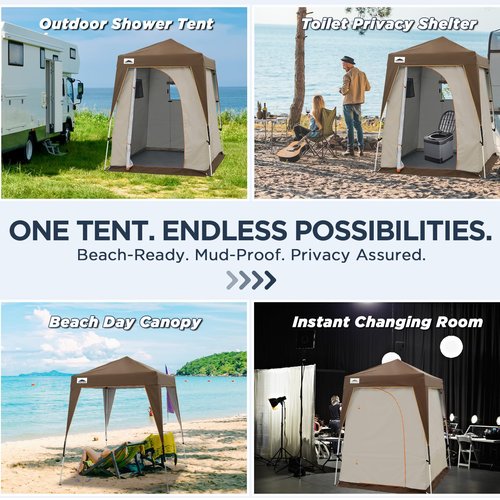 EAGLE PEAK 5x5 Pop Up Privacy Tent with Ground Mat, Portable Changing Room & Outdoor Shower Tent, Portable Canopy for Camping, Pool, Photoshoots or Toilet Shelters 6x6 Base 5x5 Top (Gray/Brown)