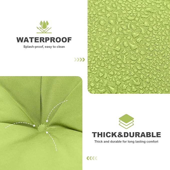 Porch Swing Cushions,Outdoor Cushions 3 Seater Replacement with Backrest, Waterproof Thickened Bench Cushion with Ties for Porch, Patio,Outdoor, Backyard and Garden (Grass Green 60 * 40 in)