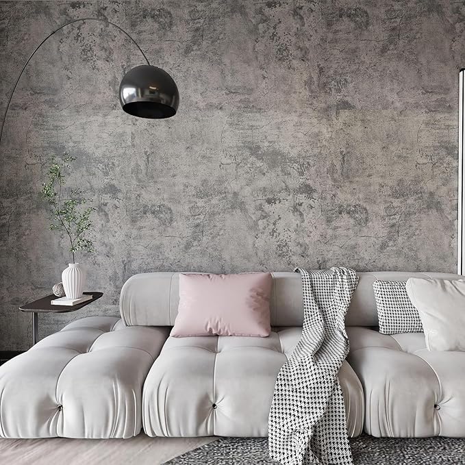 Extra Wide Large Size Grey Concrete Wallpaper Peel and Stick Industrial Cement