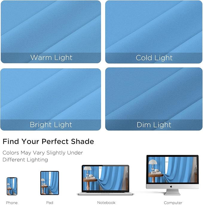 CUCRAF Light Blue Blackout Curtains Customize, Rod Pocket Room Darkening Curtain