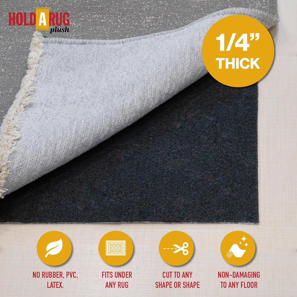 Hold-a-Rug Plush 3' x 10' Nonskid, Nonslip Rug Pad, Reversible Gripper, ¼ Thick, Safe for All Floors and Carpet, Keep Area Rugs Secure