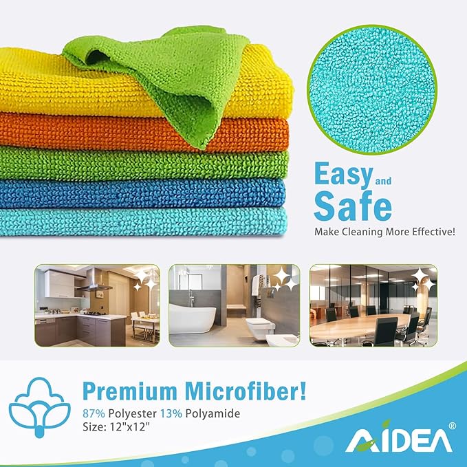 AIDEA Microfiber Cleaning Cloth, 50PK, Microfiber Towels for Cars, All Purpose Cleaning Rags for House, Dusting Cloth for Kitchen, Car, Window, 12"??12"