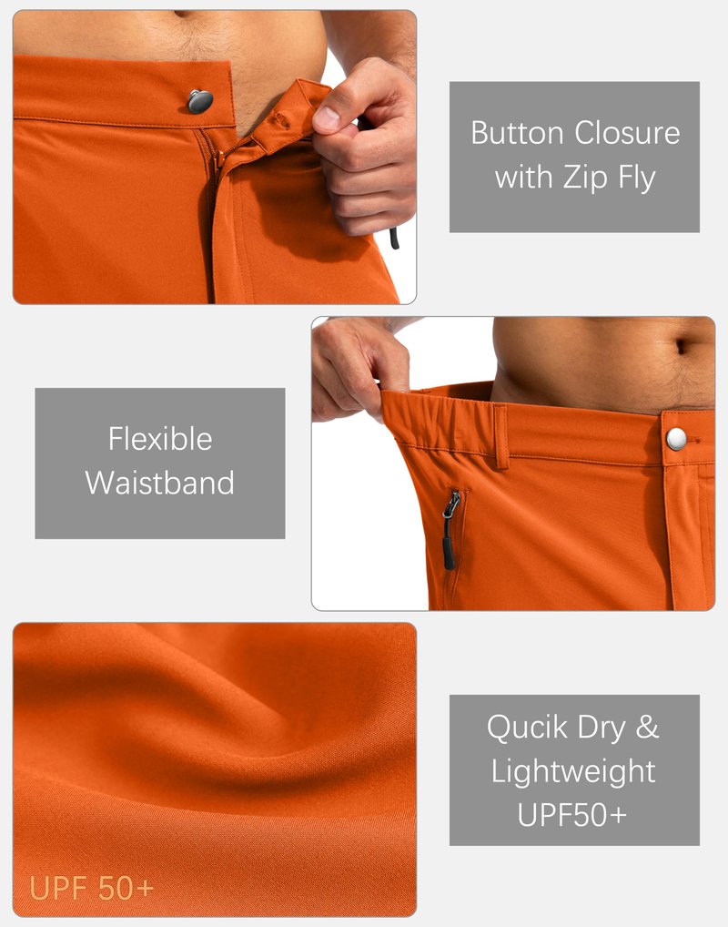 Pudolla Men's Hiking Cargo Shorts 9" Lightweight Outdoor Work Shorts for Men Travel Golf Camping Casual with 5 Zipper Pockets(Orange X-Large)