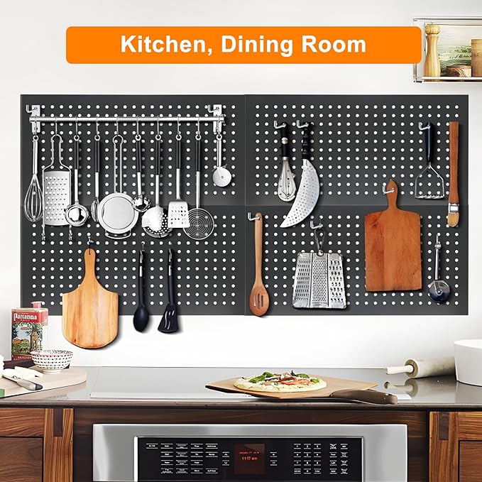 4 Pack Metal Pegboard Panels 24" x 12" Black Heavy Duty Steel Pegboard Wall Organizer, Garage Utility Tools Pegboard Storage System for Workbench, Shop, Shed Modular Peg Board Organizer Board Kit