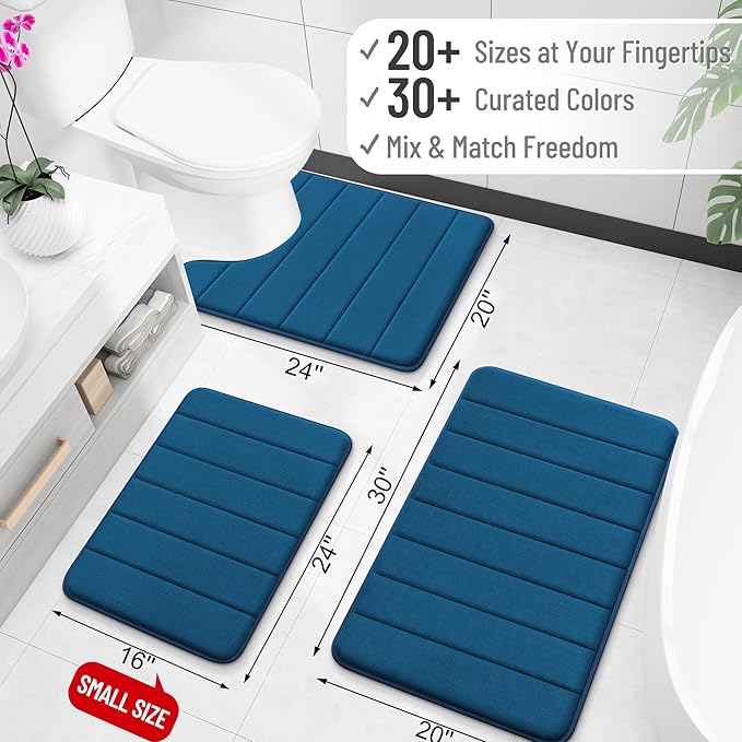 OLANLY Memory Foam Bath Mat 70x46, Super Soft Absorbent Bathroom Rugs, Quick Dry, Machine Washable Shower Floor Rugs, Bathmat Carpet, Bathroom Home Decor Accessories, Navy Blue